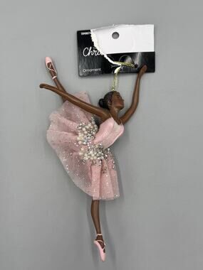 Christmas Shoppe Ornament African American Sugar Plum Ballerina Pink Tutu Ballet